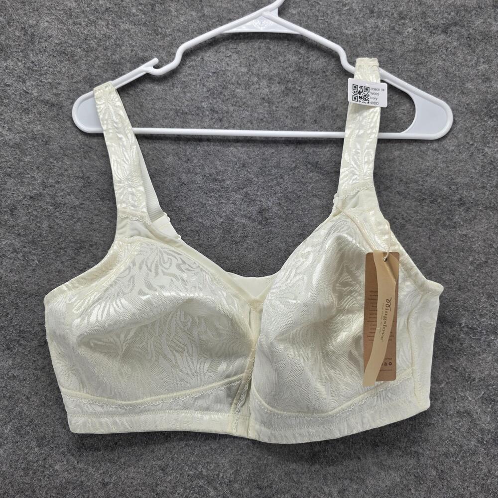 Wingslove Bra Womens 40DD White Longline Floral Wireless Full Coverage Hook Eye